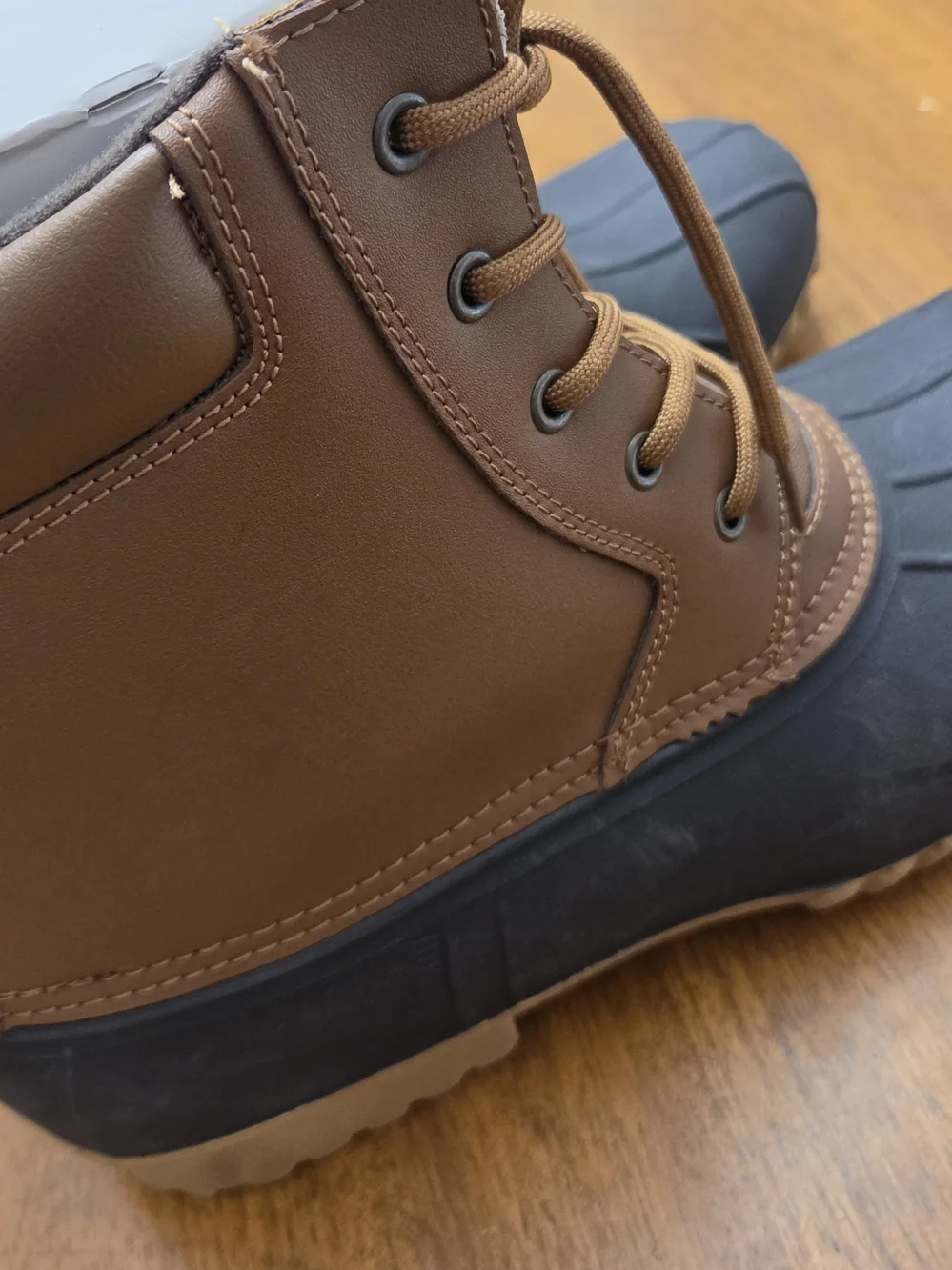 NEW- Men's Brown and Gray Waterproof Lace-Up Rain & Snow Boots Size 13